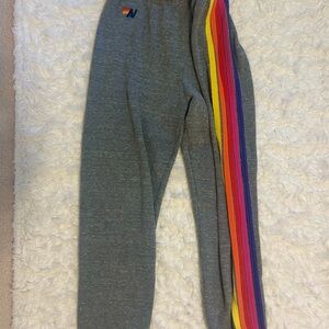 5 stripe Aviator Nation Gray Bottoms with Rainbow Stripes